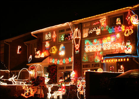 christmas lights on houses images. Some people go crazy decorating the outsides of their houses.